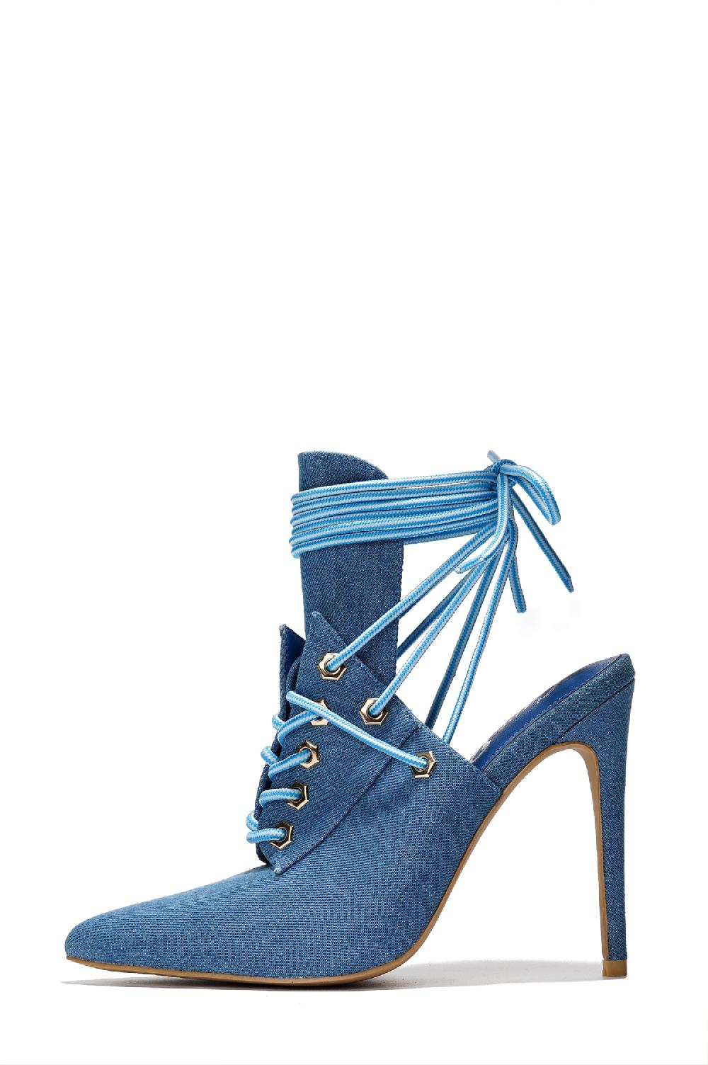 Cape Robbin Raphaela Lace-up Chic Stiletto Heels - Denim
