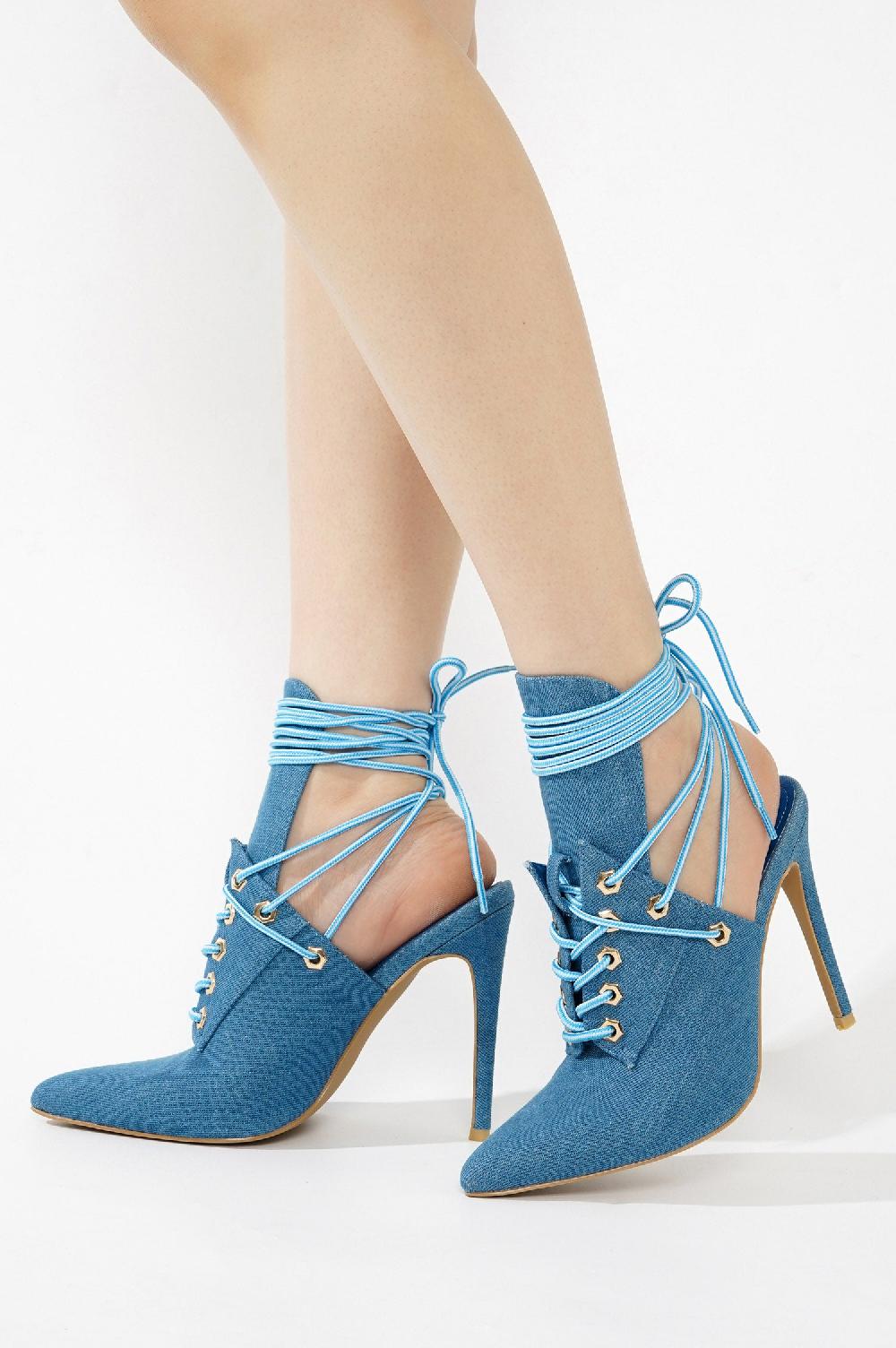 Cape Robbin Raphaela Lace-up Chic Stiletto Heels - Denim