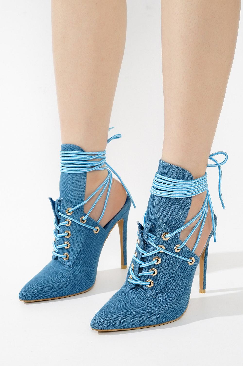 Cape Robbin Raphaela Lace-up Chic Stiletto Heels - Denim