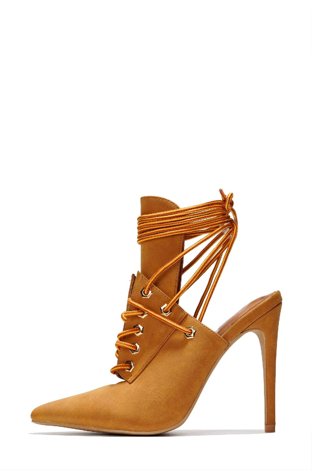 Cape Robbin Raphaela Lace-up Chic Stiletto Heels - Tan