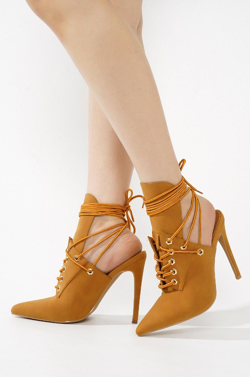 Cape Robbin Raphaela Lace-up Chic Stiletto Heels - Tan