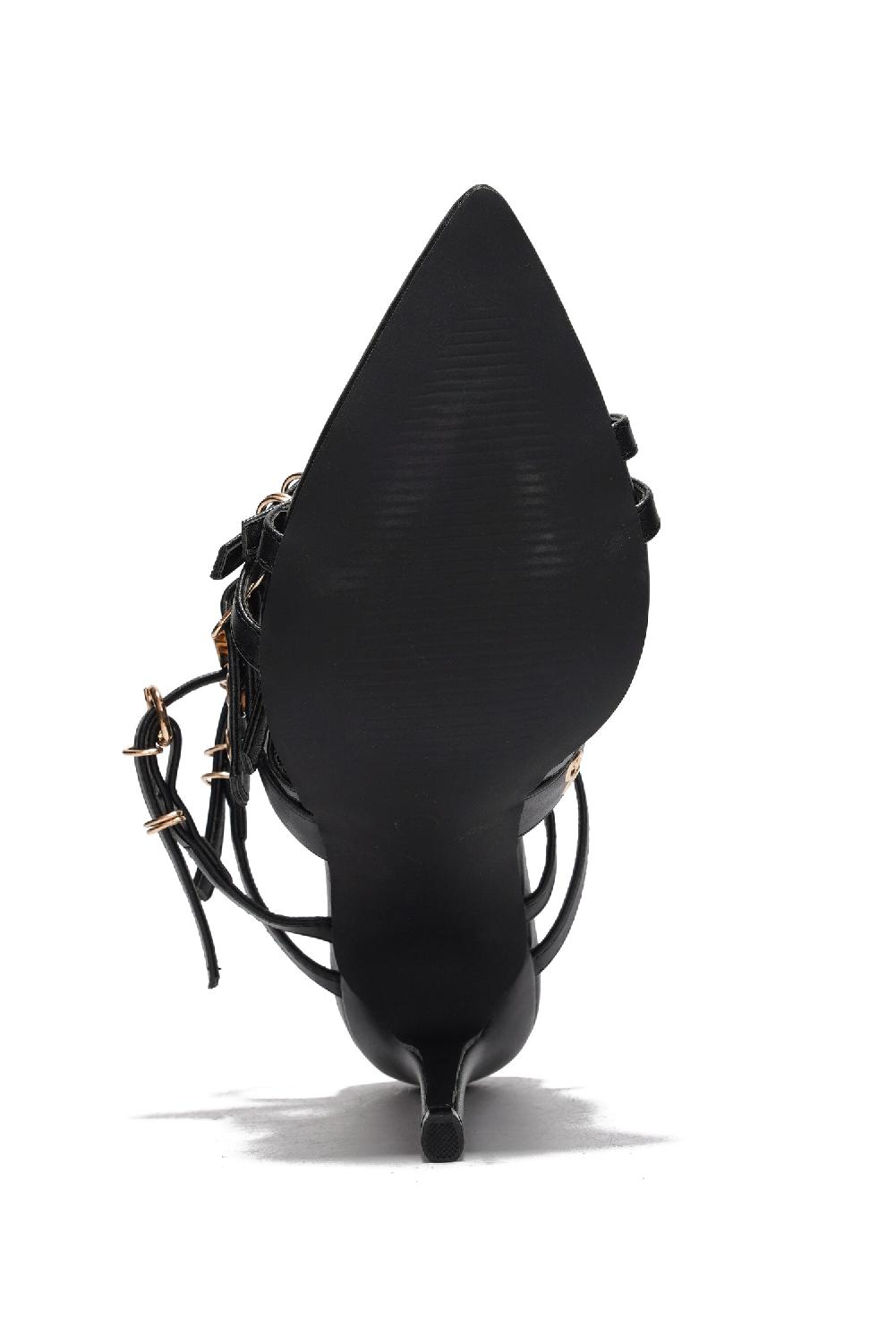 Cape Robbin Rasia Buckles Pointy Toe Skinny High Heels - Black