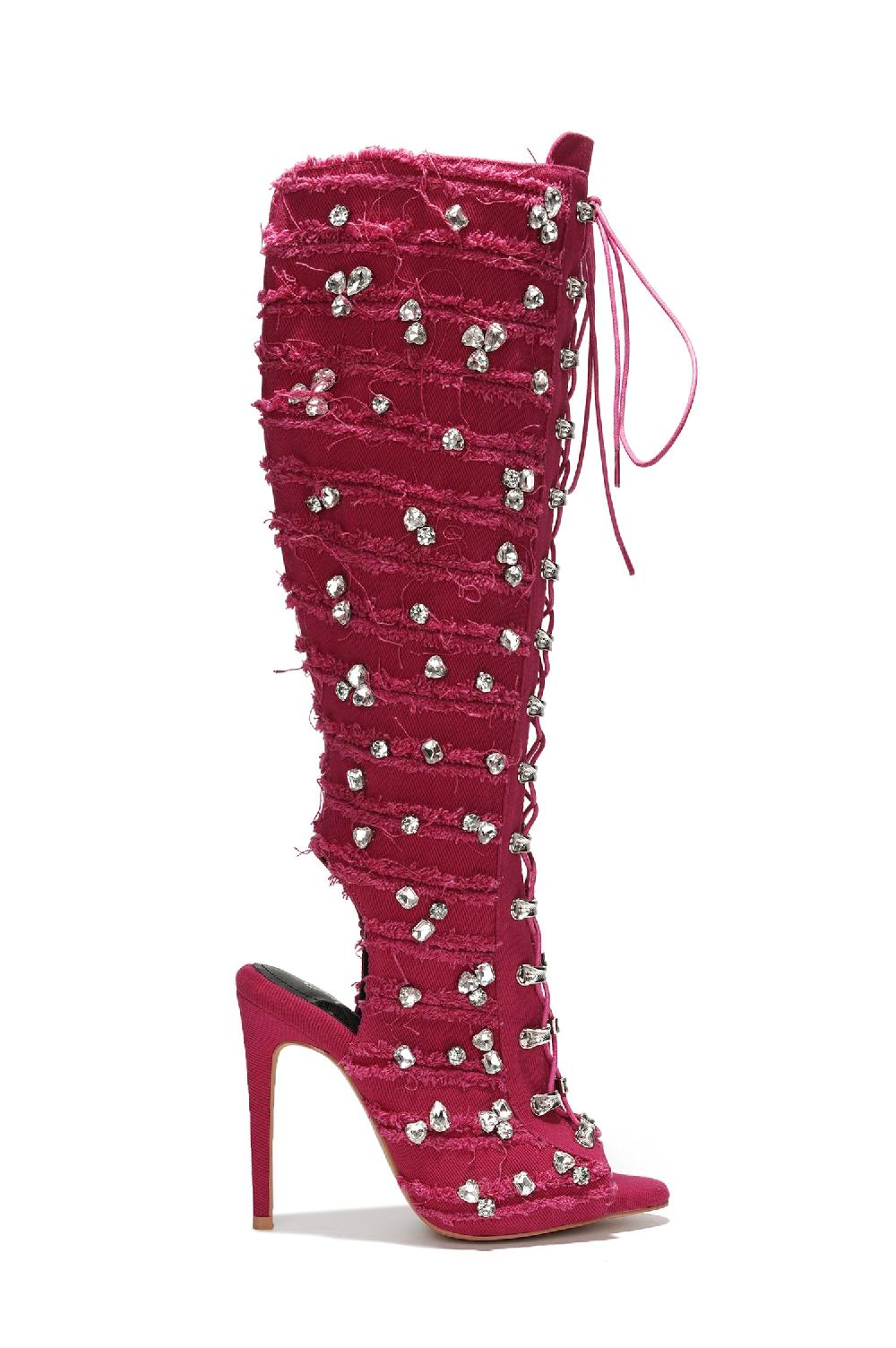 Cape Robbin Renaissancee Peep Toe Knee-High Lace-Up Heels - Pink