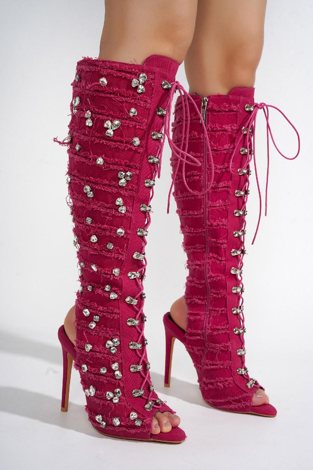 Cape Robbin Renaissancee Peep Toe Knee-High Lace-Up Heels - Pink