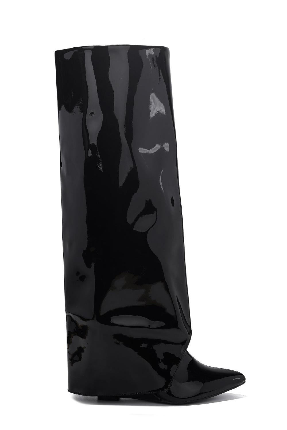 Cape Robbin Resara Pointy Toe Metallic Knee-High Boots - Black