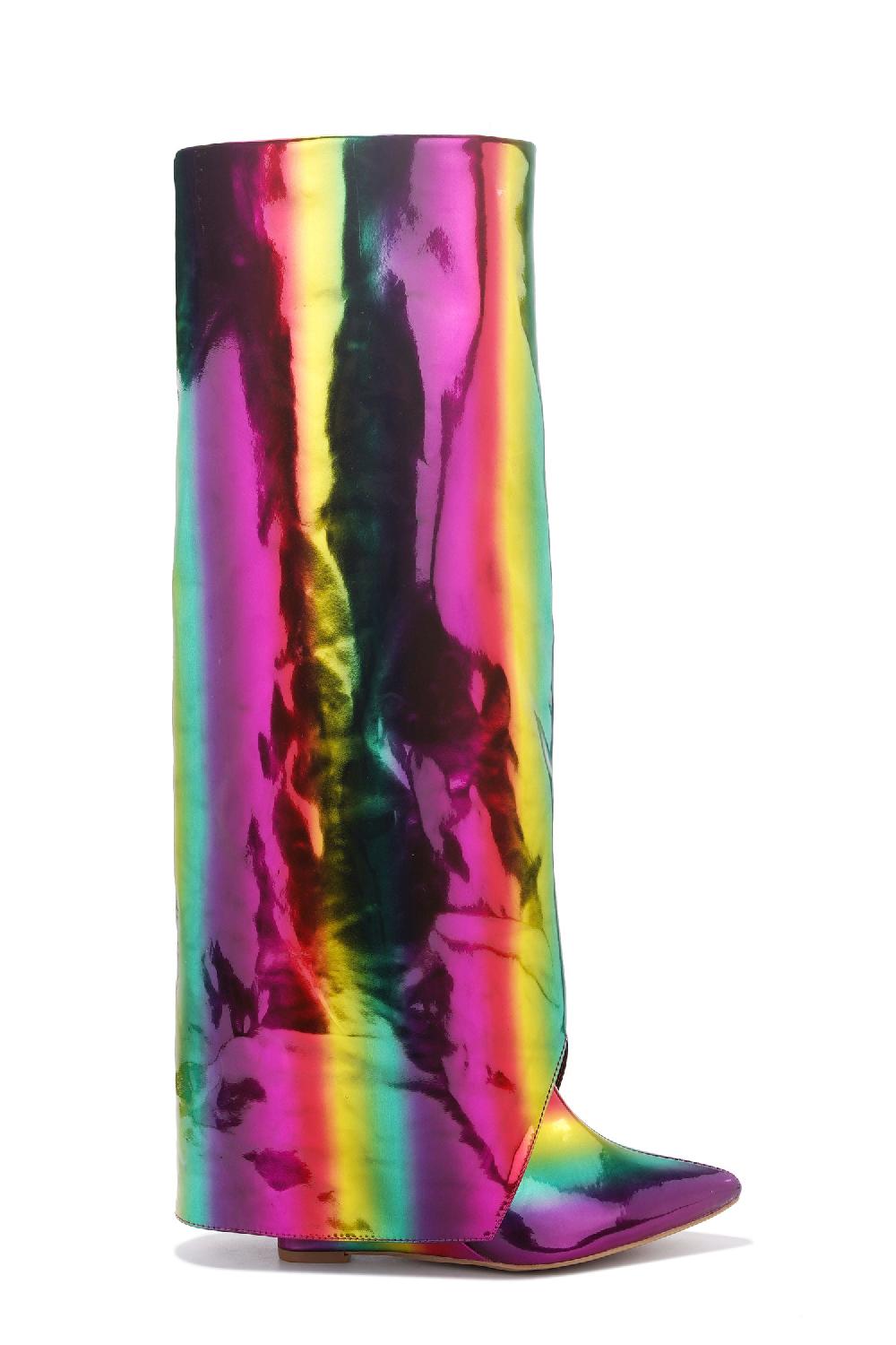 Cape Robbin Resara Pointy Toe Metallic Knee-High Boots - Multi