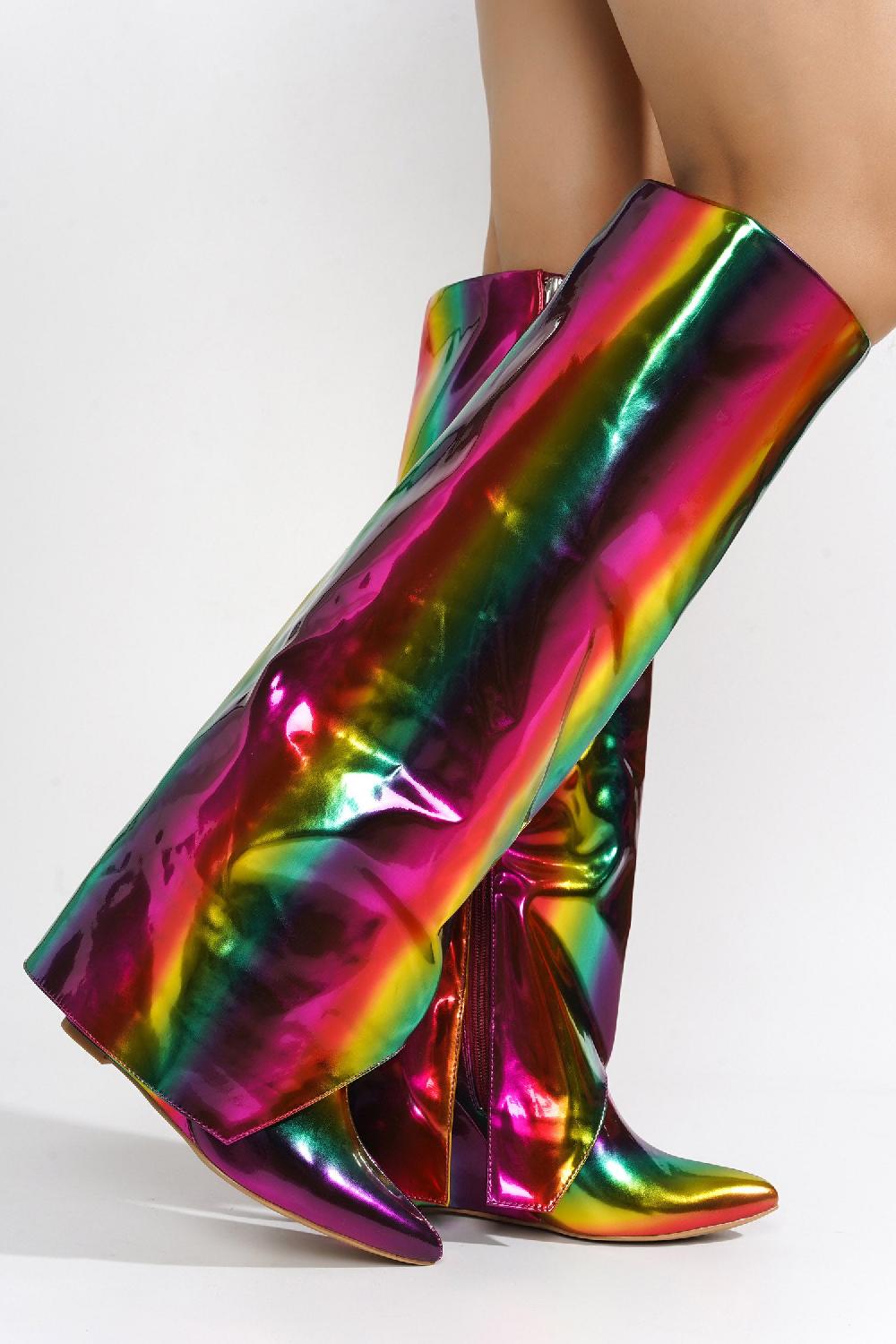 Cape Robbin Resara Pointy Toe Metallic Knee-High Boots - Multi