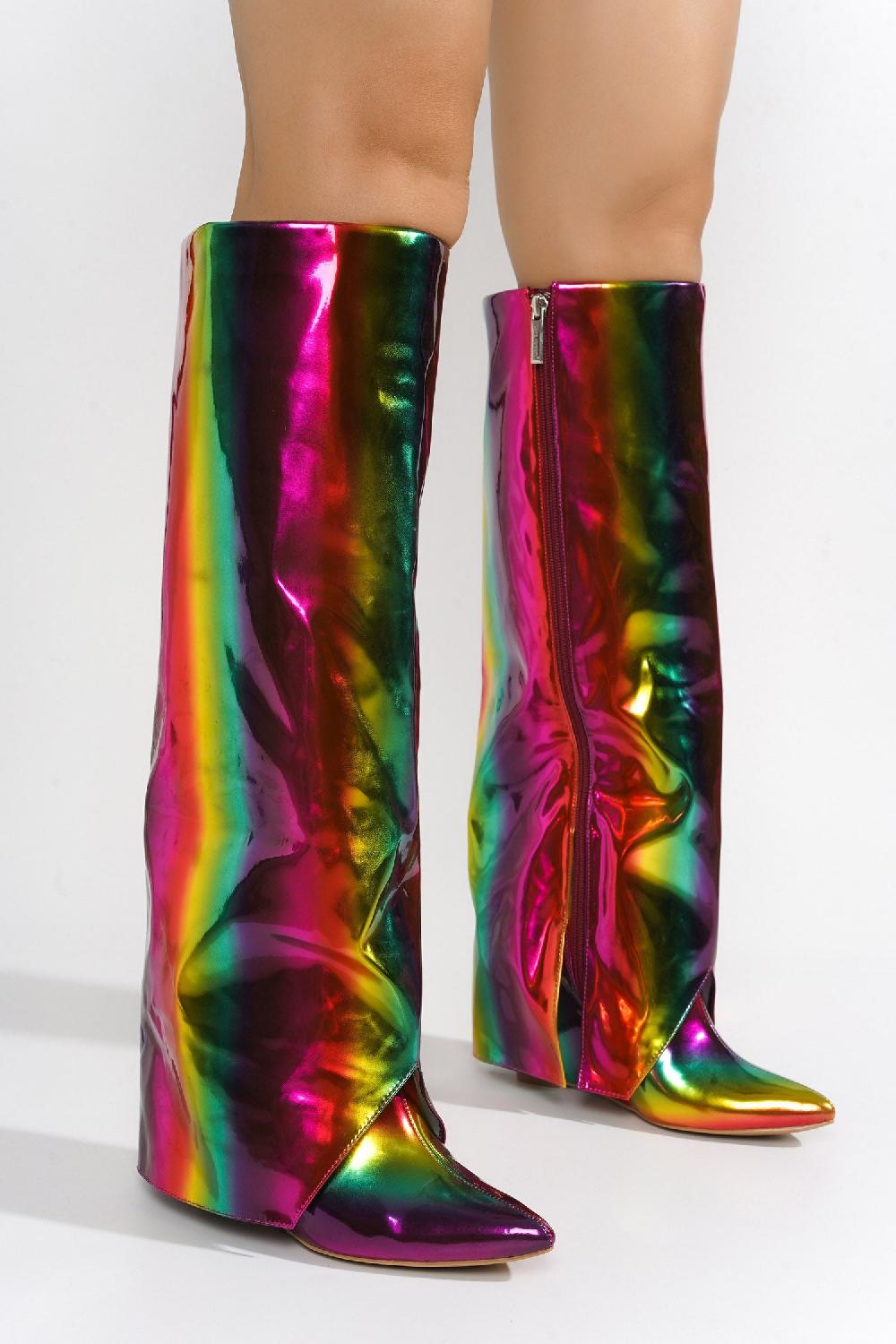 Cape Robbin Resara Pointy Toe Metallic Knee-High Boots - Multi