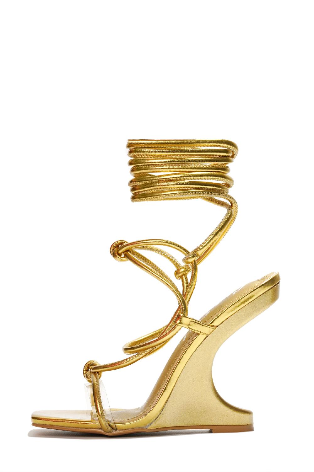 Cape Robbin Rhetta Strappy Sculpted Wedge Heels - Gold