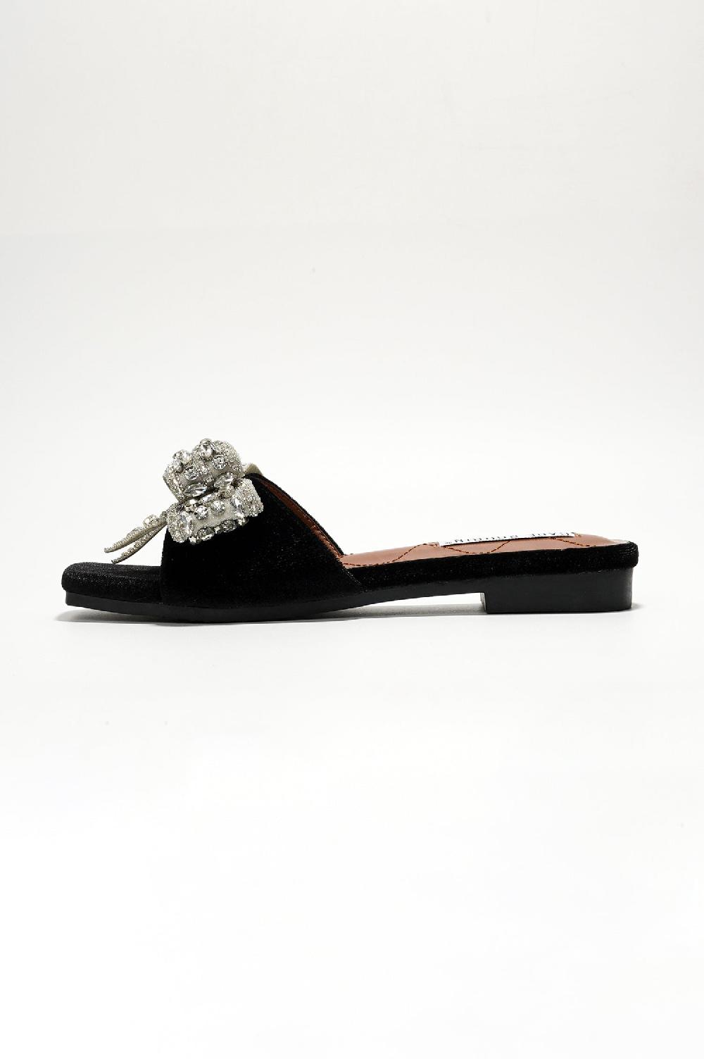 Cape Robbin Ribbona Rhinestone Bow Slide Sandals - Black