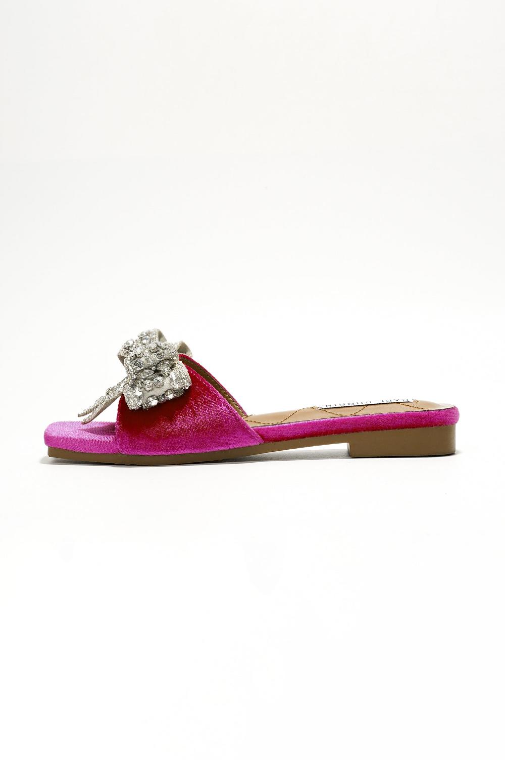 Cape Robbin Ribbona Rhinestone Bow Slide Sandals - Pink