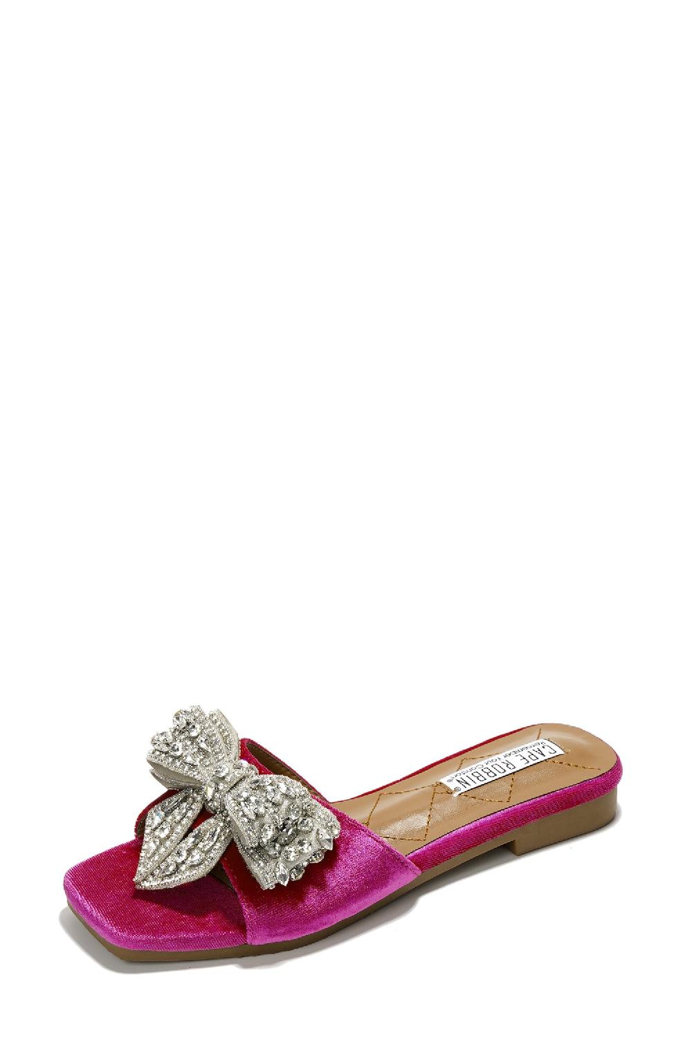 Cape Robbin Ribbona Rhinestone Bow Slide Sandals - Pink