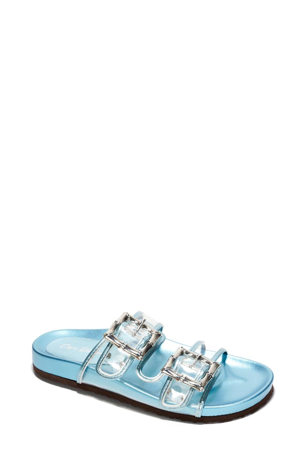 Cape Robbin Rica Round Toe Metallic Slide Sandals - Blue