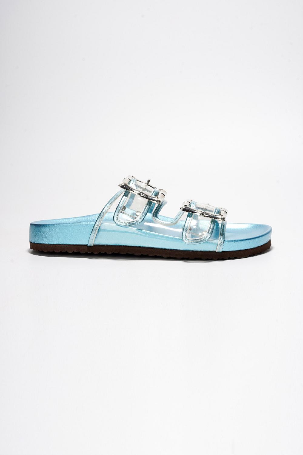 Cape Robbin Rica Round Toe Metallic Slide Sandals - Blue
