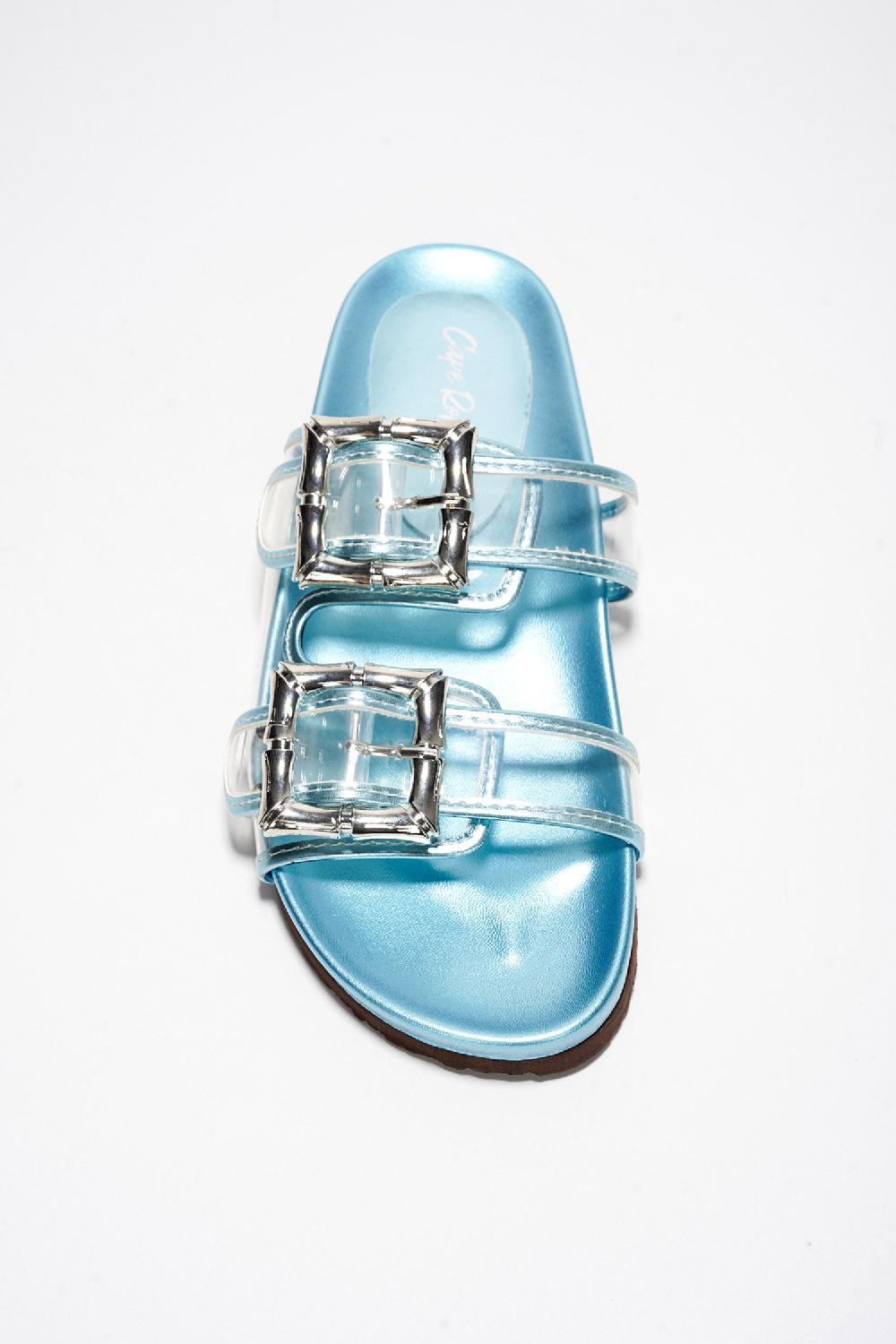 Cape Robbin Rica Round Toe Metallic Slide Sandals - Blue