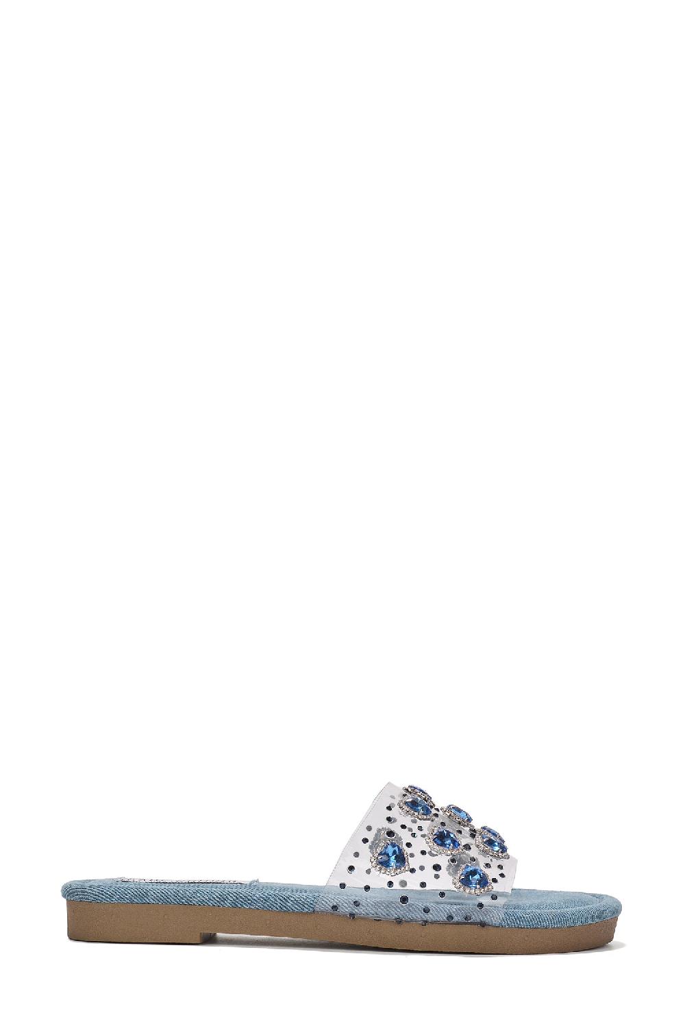 Cape Robbin Roana Open Toe Bedazzled Flat Sandals - Denim