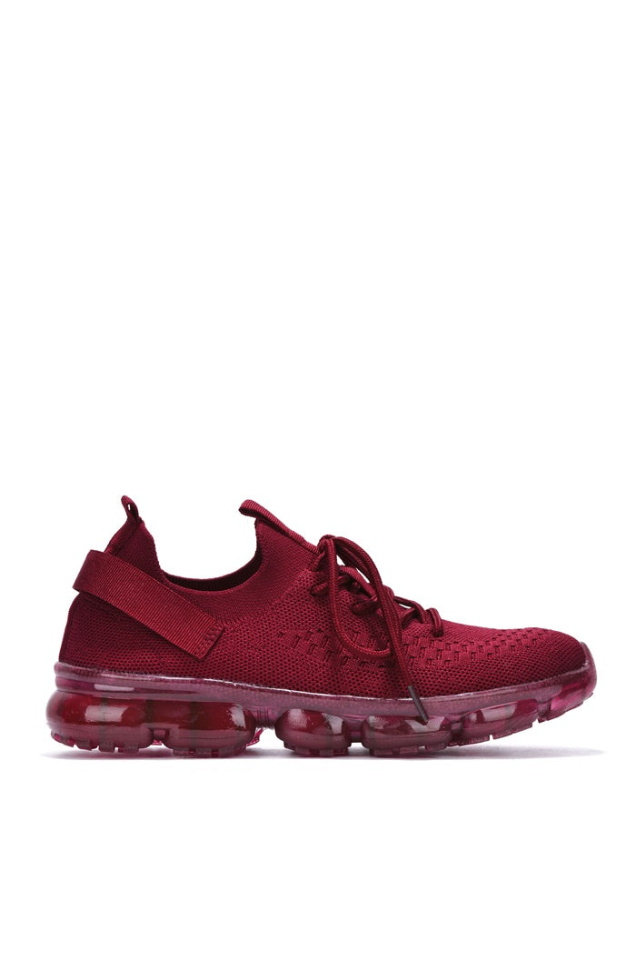 Cape Robbin Roast Lace Up Mesh Lug Sole Low Cut Sneakers - Burgundy