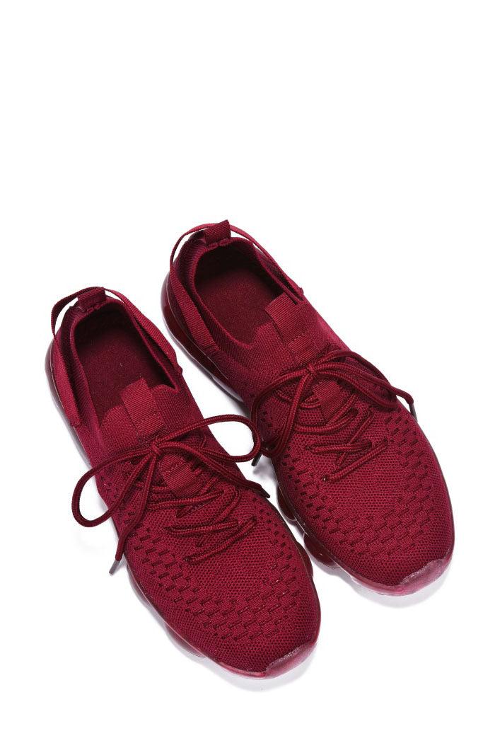 Cape Robbin Roast Lace Up Mesh Lug Sole Low Cut Sneakers - Burgundy