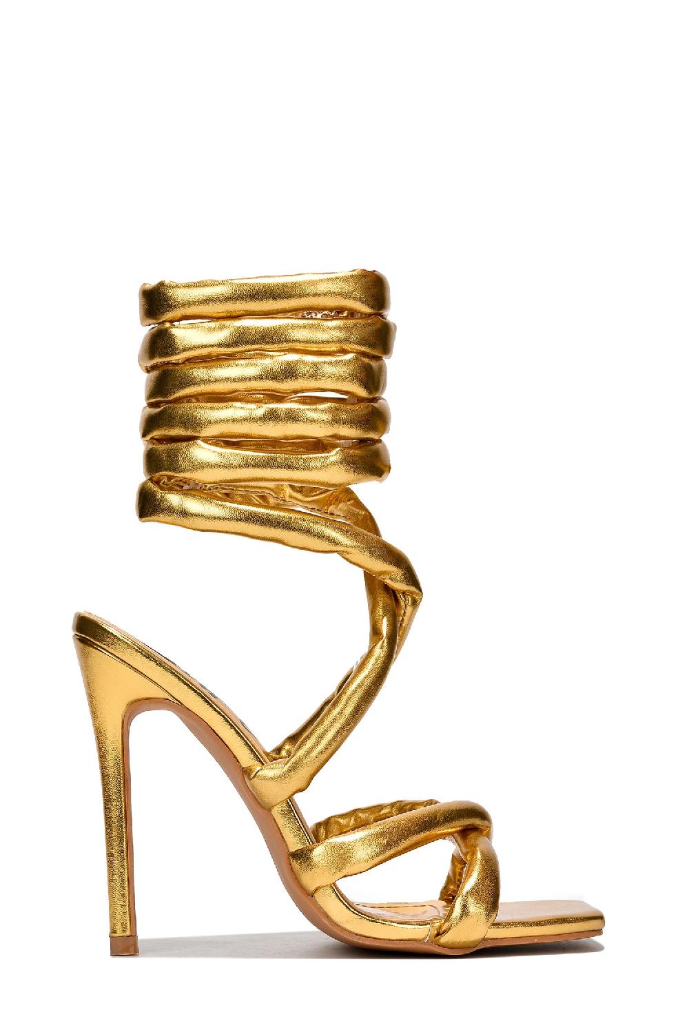 Cape Robbin Roberta Ankle Wrap Skinny High Heels - Gold