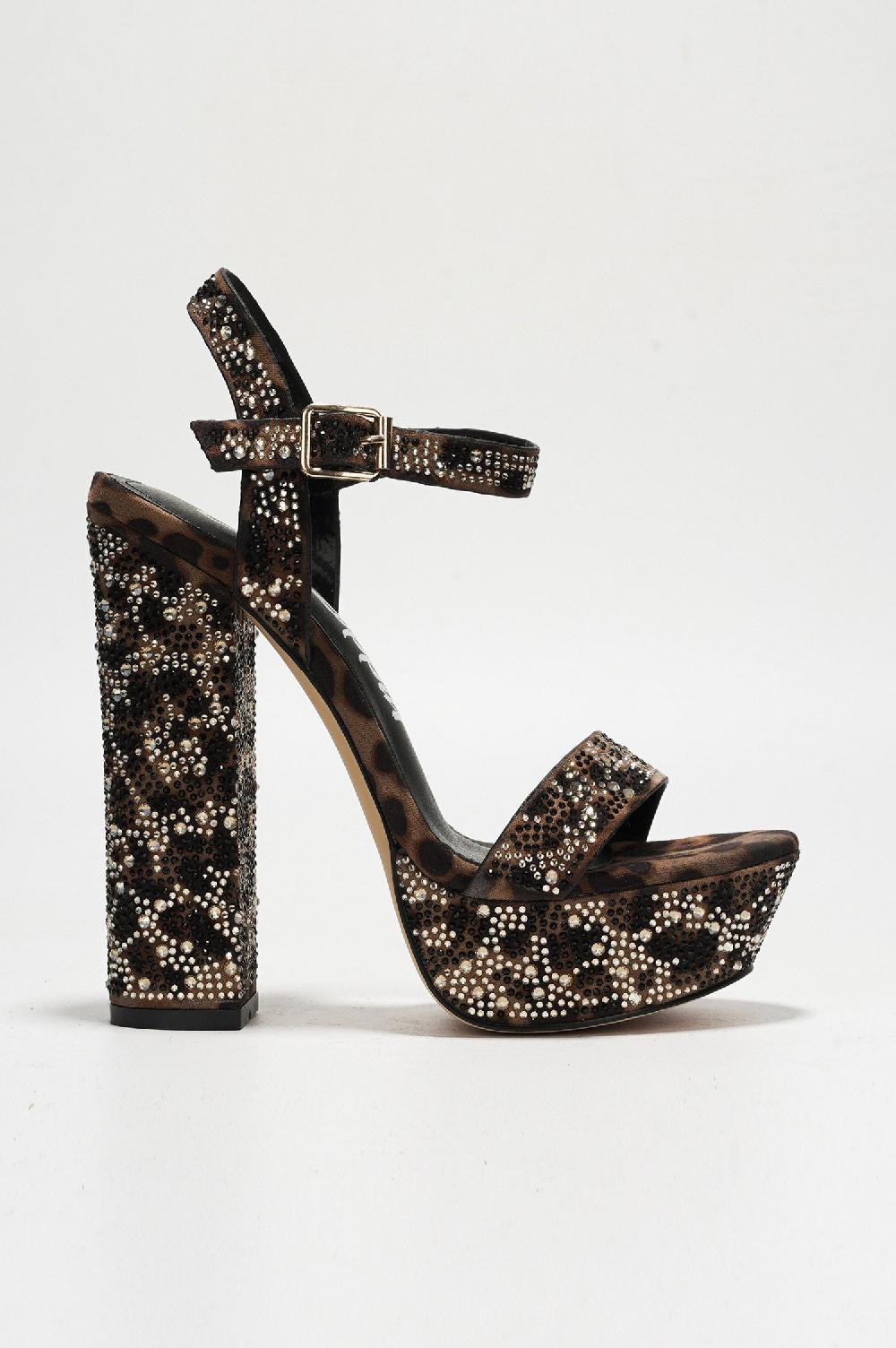 Cape Robbin Rosss Rhinestone Print Platform Heels - Leopard