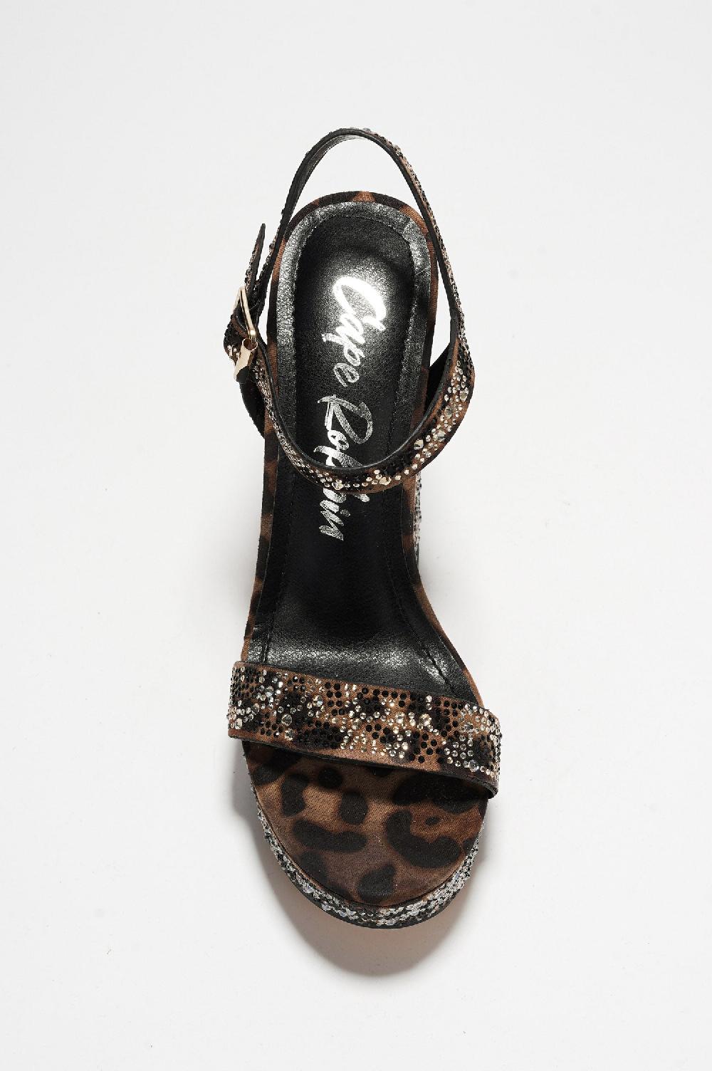 Cape Robbin Rosss Rhinestone Print Platform Heels - Leopard