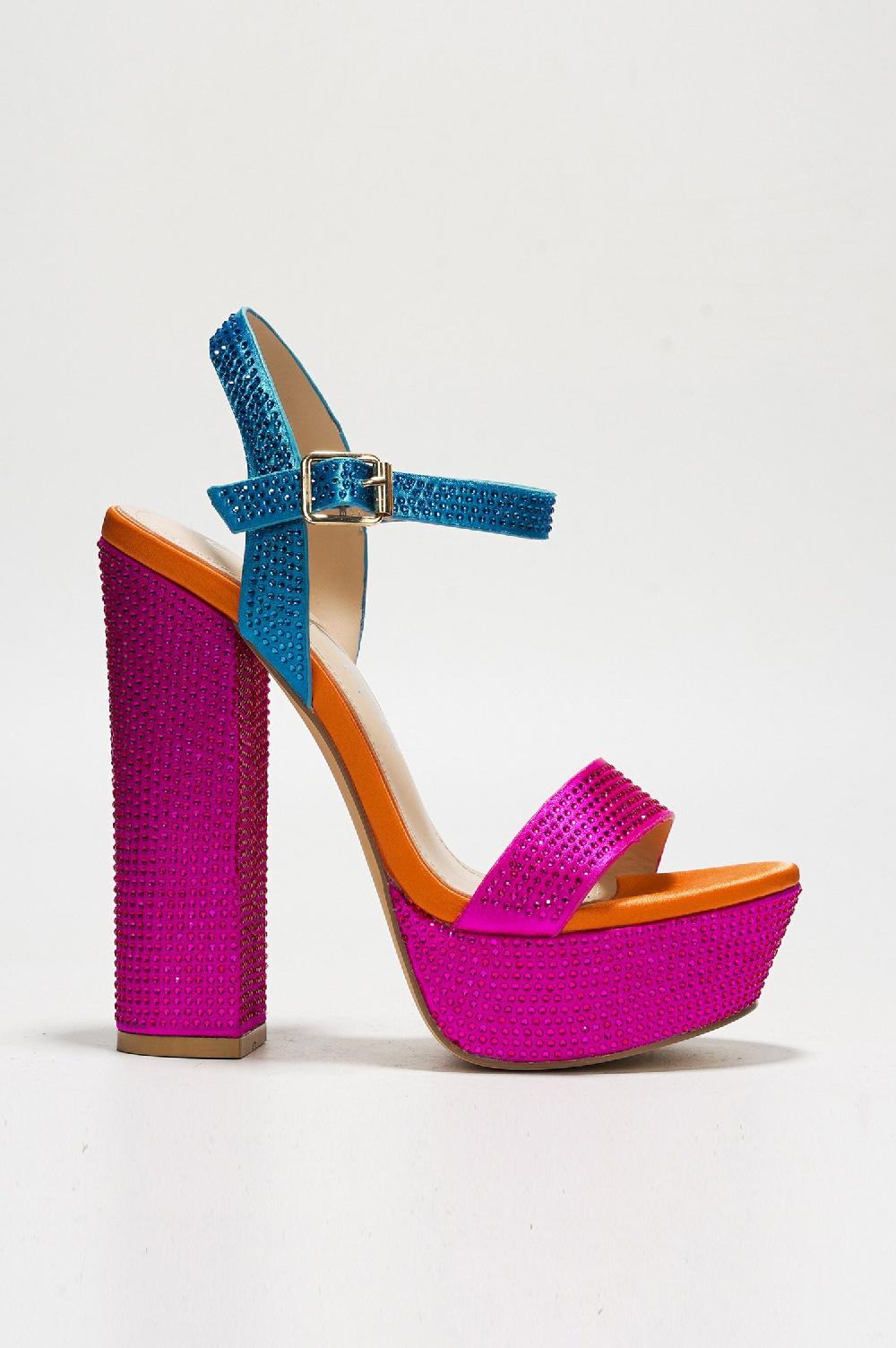 Cape Robbin Rosss Rhinestone Print Platform Heels - Multi