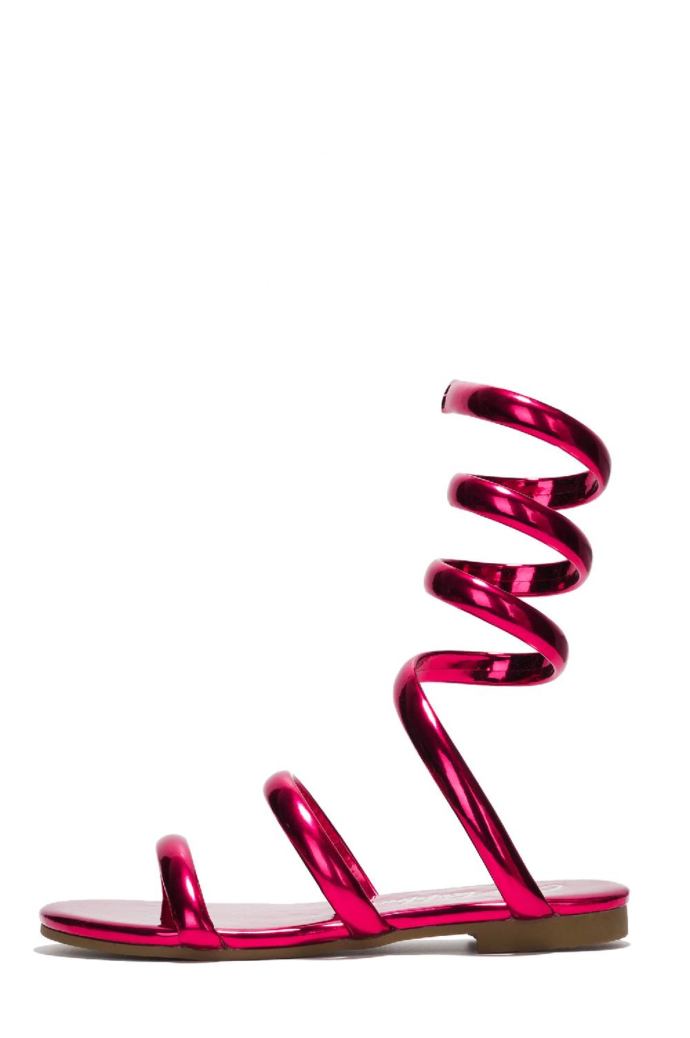 Cape Robbin Rozele Wraparound Metallic Finish Flat Sandals - Fuchsia