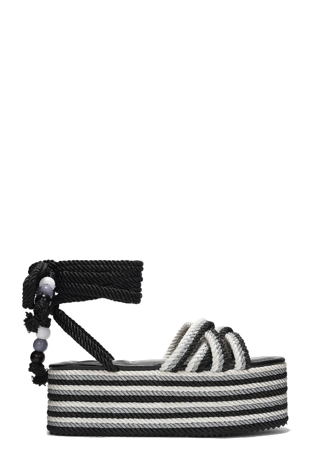 Cape Robbin Sandralyn Strappy Rope Square Toe Platform - Black