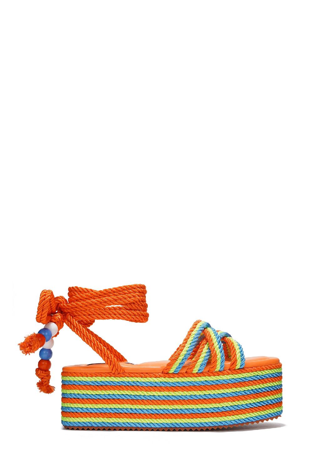 Cape Robbin Sandralyn Strappy Rope Square Toe Platform - Multi