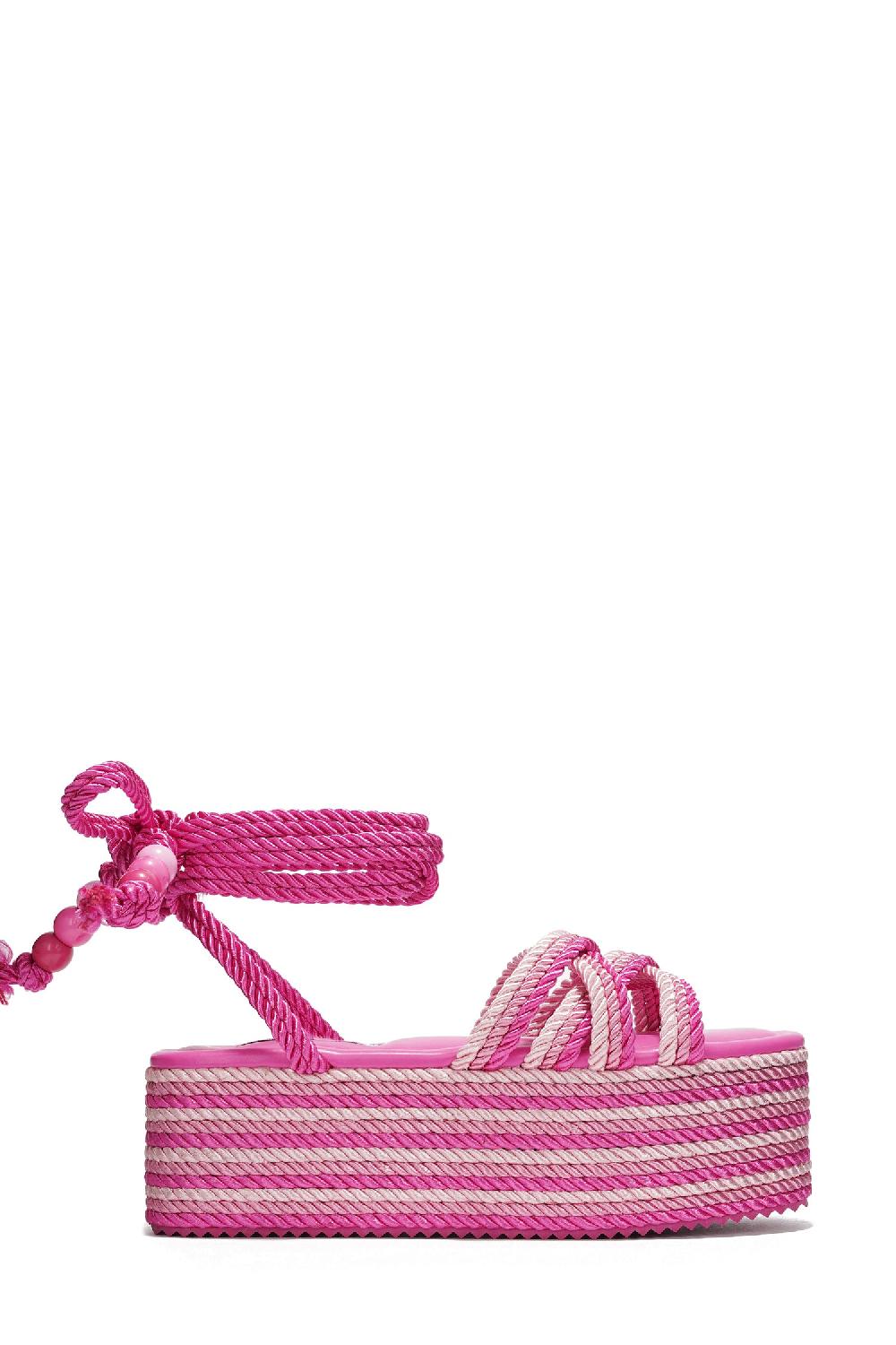 Cape Robbin Sandralyn Strappy Rope Square Toe Platform - Pink