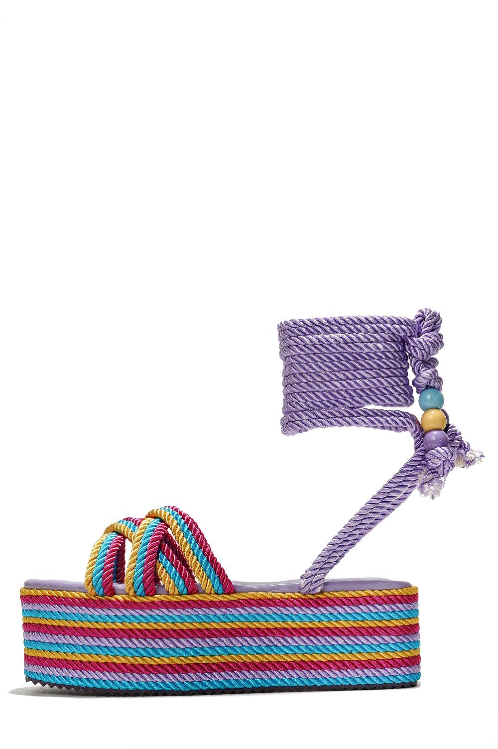 Cape Robbin Sandralyn Strappy Rope Square Toe Platform - Purple