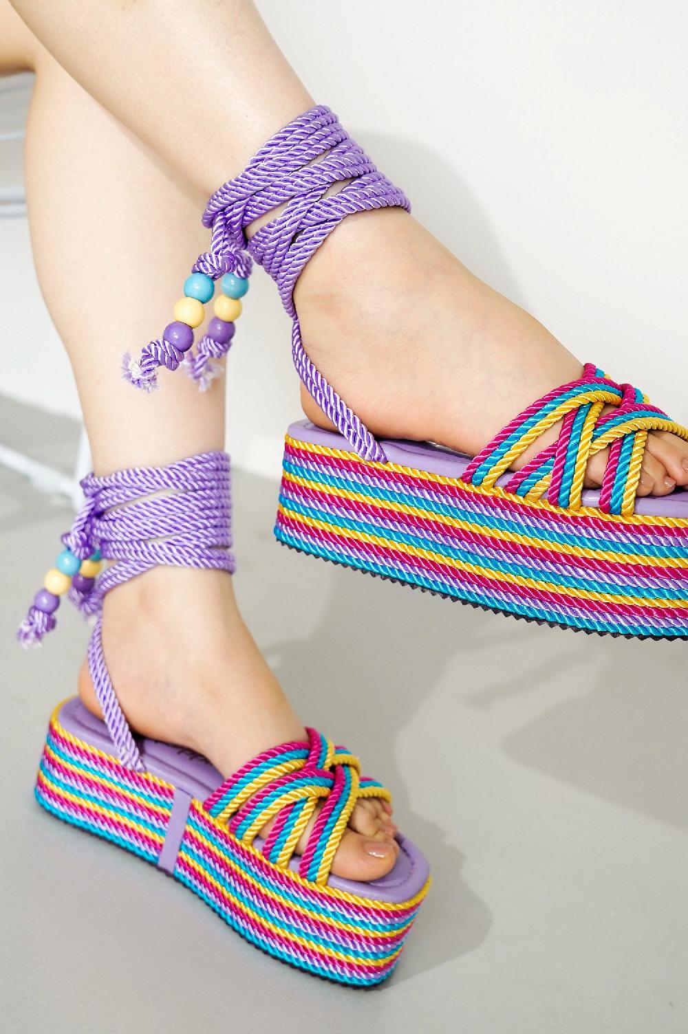 cape robbin Sandralyn Strappy Rope Square Toe Platform - Purple