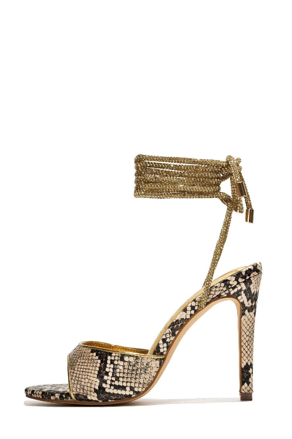 Cape Robbin Sarajane Animal Print Strappy Stiletto Heels - Snake