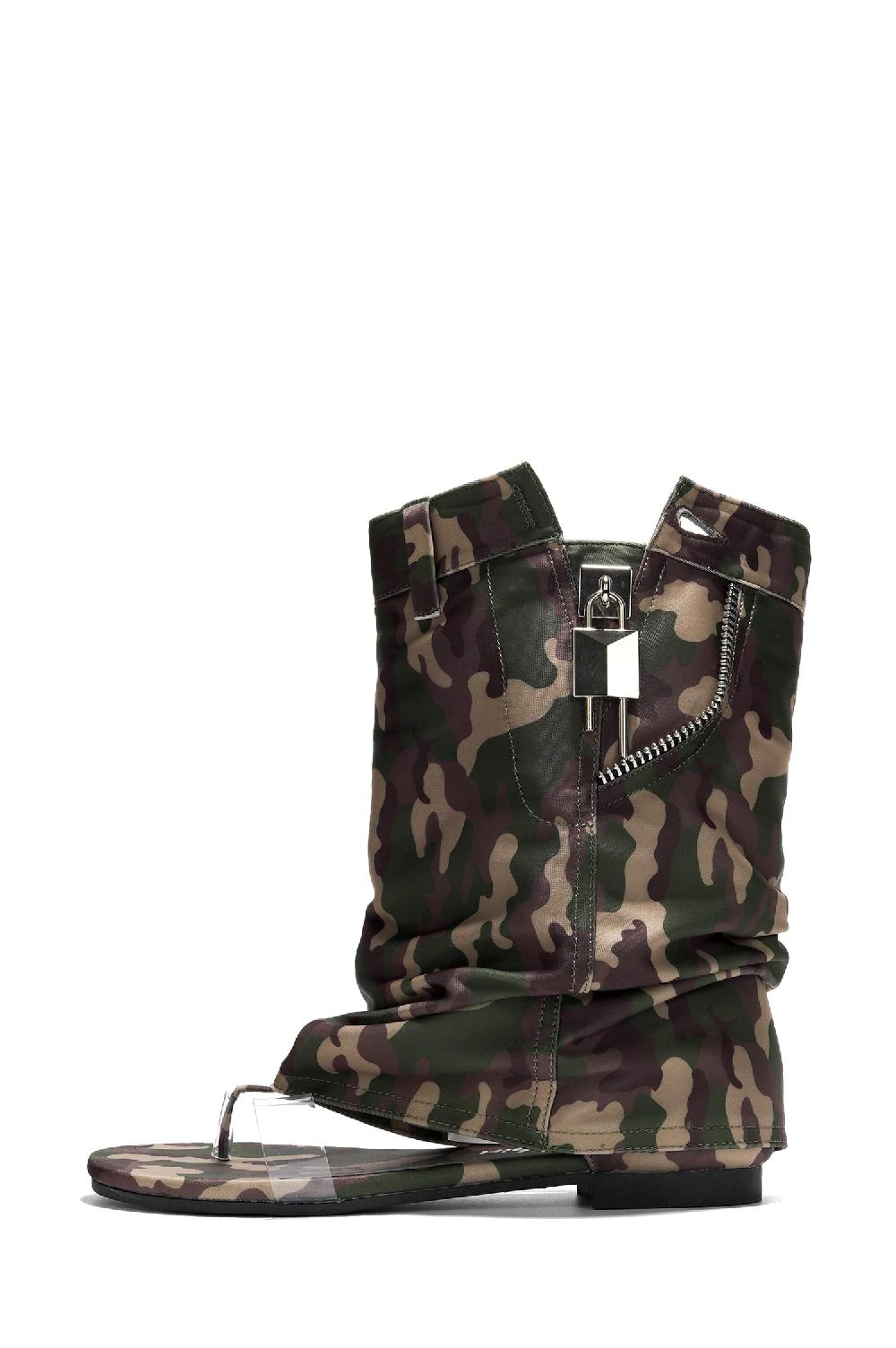 Cape Robbin Sari Slouchy Sandals With Zipper Detail - Camouflage