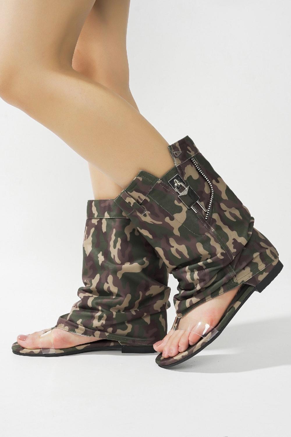 Cape Robbin Sari Slouchy Sandals With Zipper Detail - Camouflage