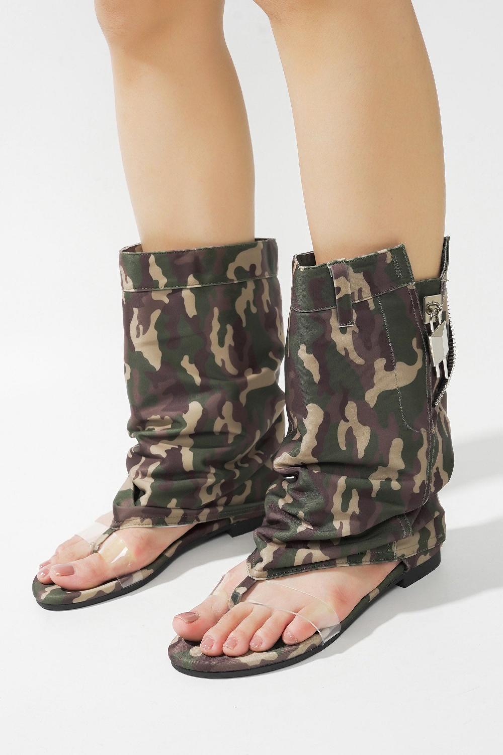 Cape Robbin Sari Slouchy Sandals With Zipper Detail - Camouflage