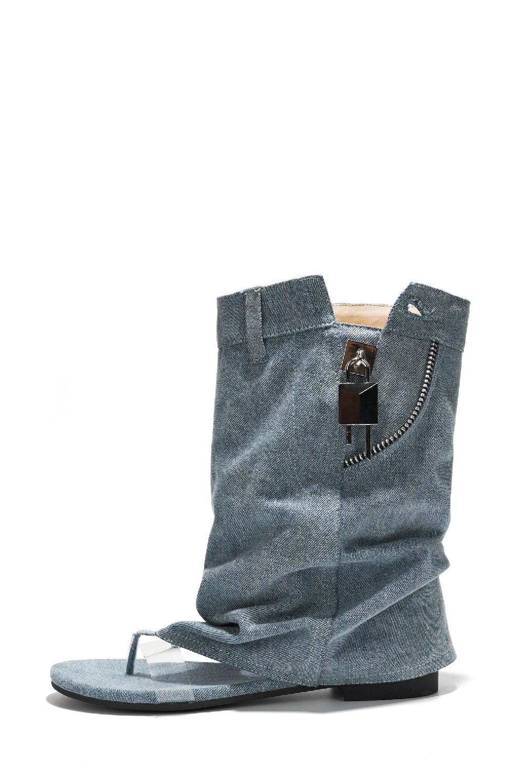 Cape Robbin Sari Slouchy Sandals With Zipper Detail - Denim