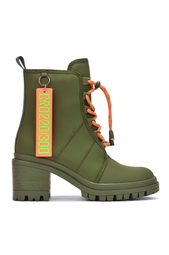 Cape Robbin Satarlet Round Toe Lug Block Heel Booties - Olive