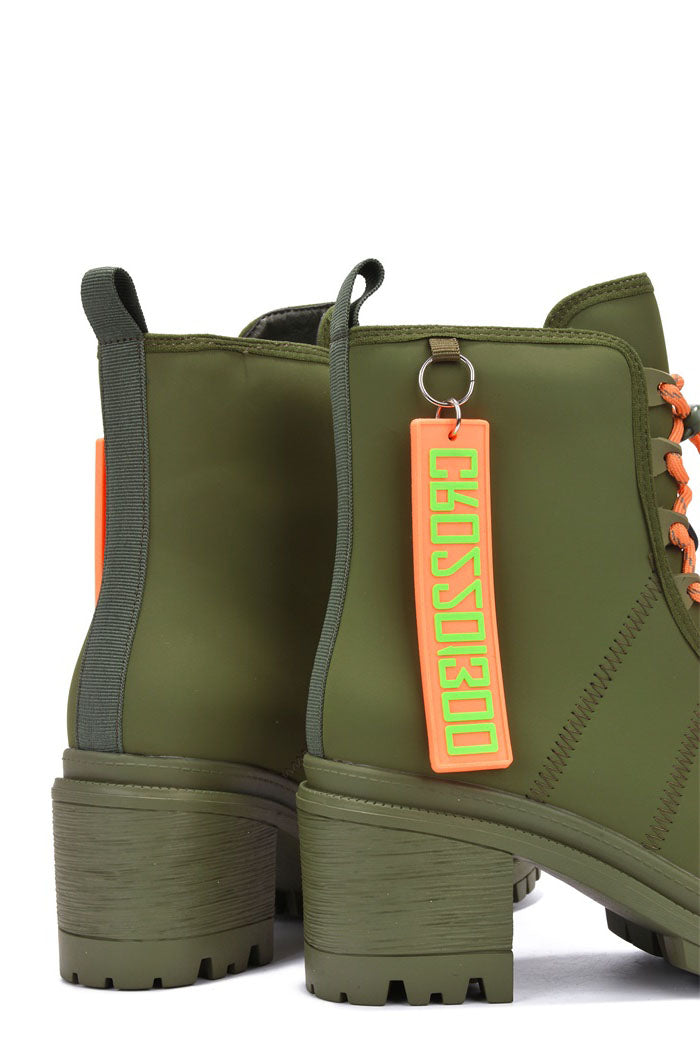 Cape Robbin Satarlet Round Toe Lug Block Heel Booties - Olive