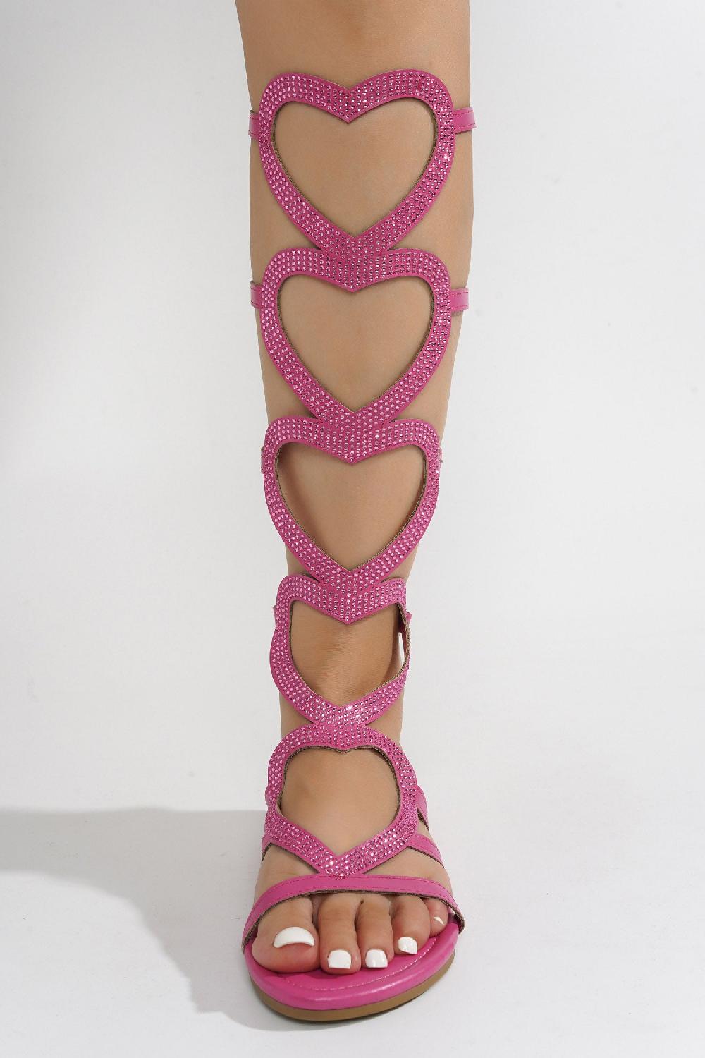 Cape Robbin Sennaya Rhinestone Embellished Hearts Sandals - Fuchsia