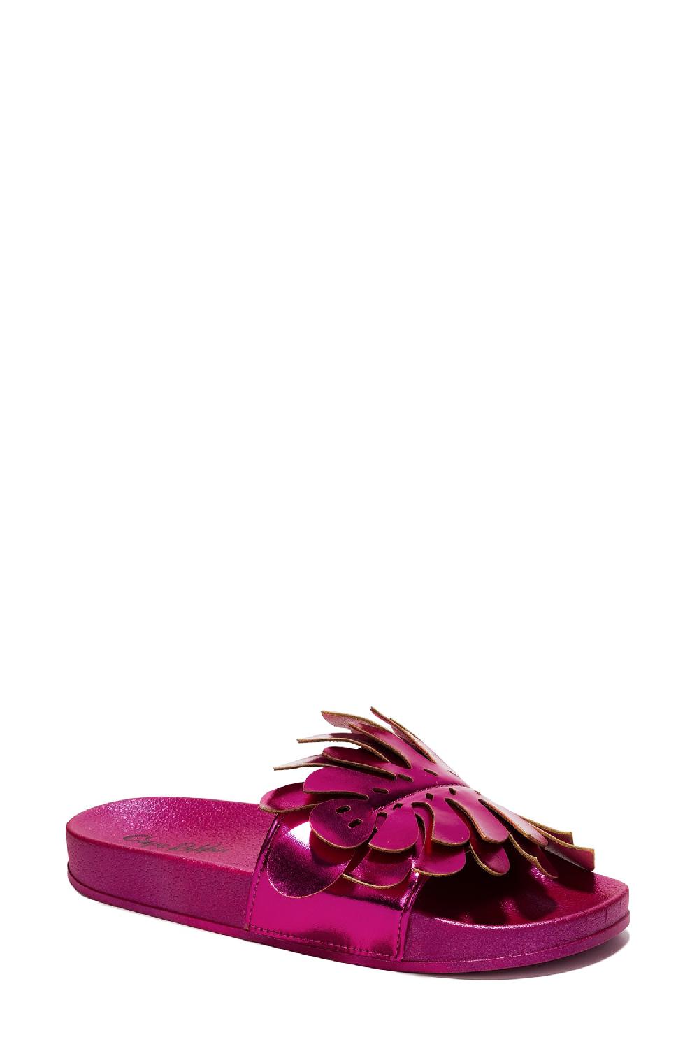 Cape Robbin Sharai Leaf Metallic Slip On Sandals - Pink