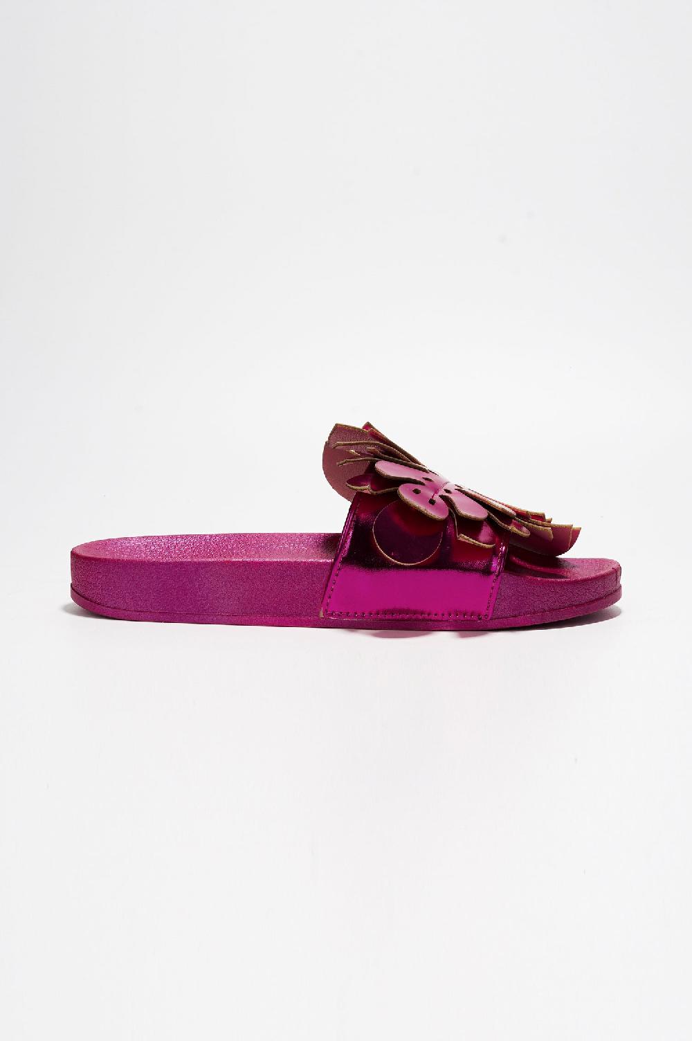 Cape Robbin Sharai Leaf Metallic Slip On Sandals - Pink