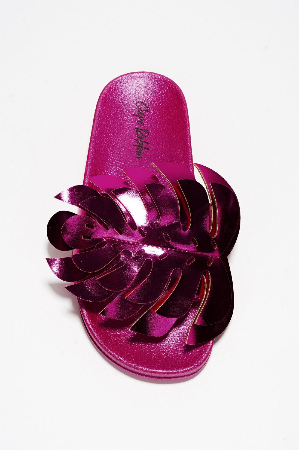 Cape Robbin Sharai Leaf Metallic Slip On Sandals - Pink