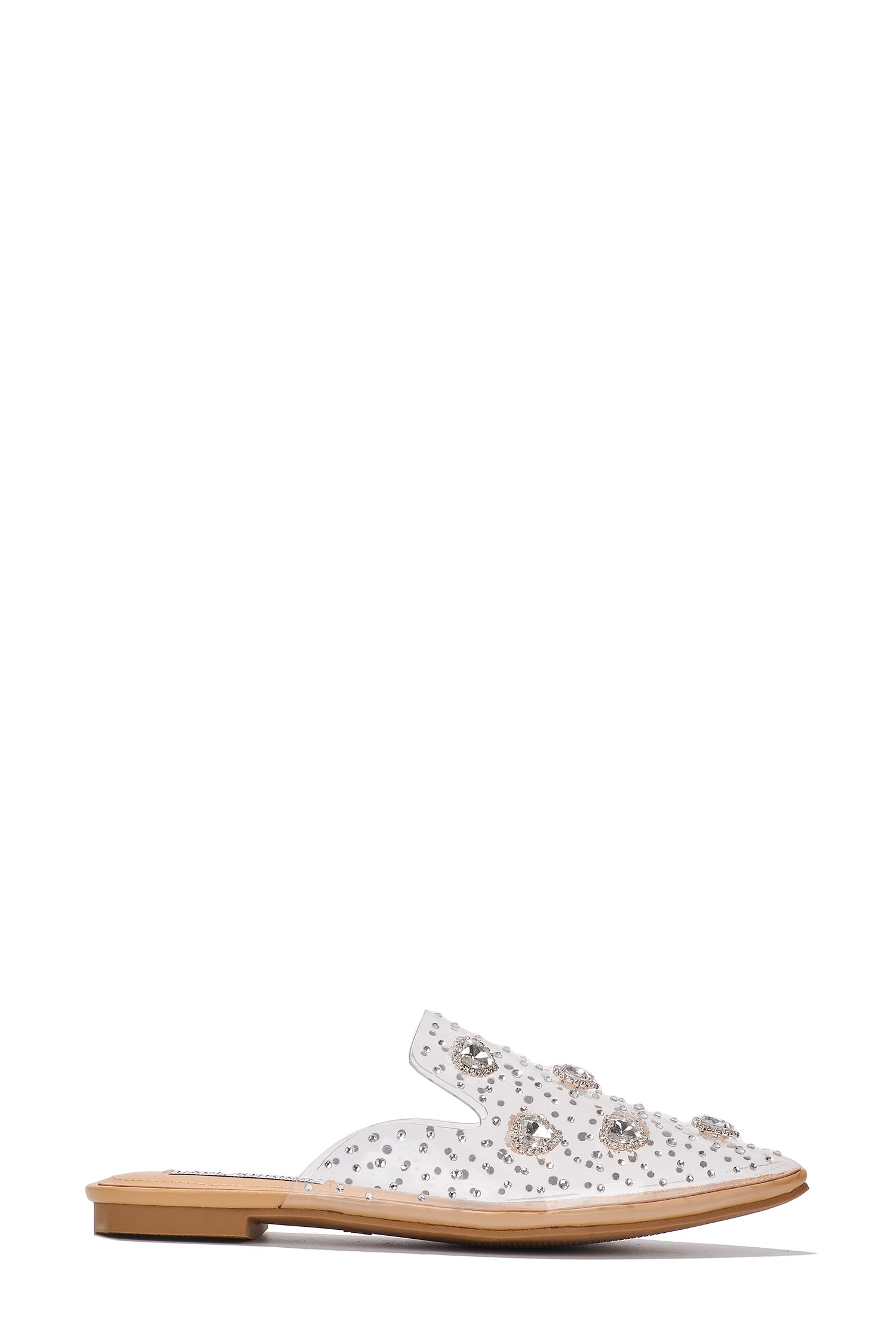 Cape Robbin Sierra Rhinestone Gem Pointy Toe Mule Flats - Nude