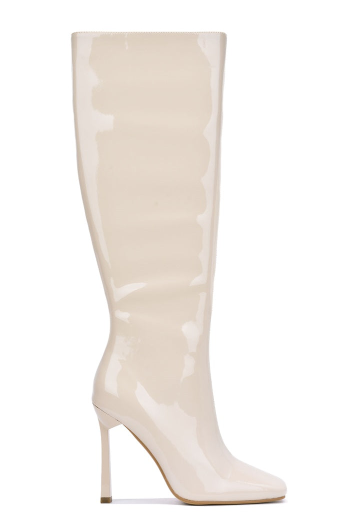 Cape Robbin Simoni High Heel Square Toe Knee High Boots - Off White