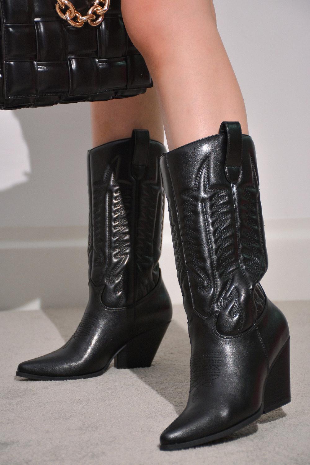 cape robbin Southern Belle-3 Pointy Toe Cowboy Boots - Black