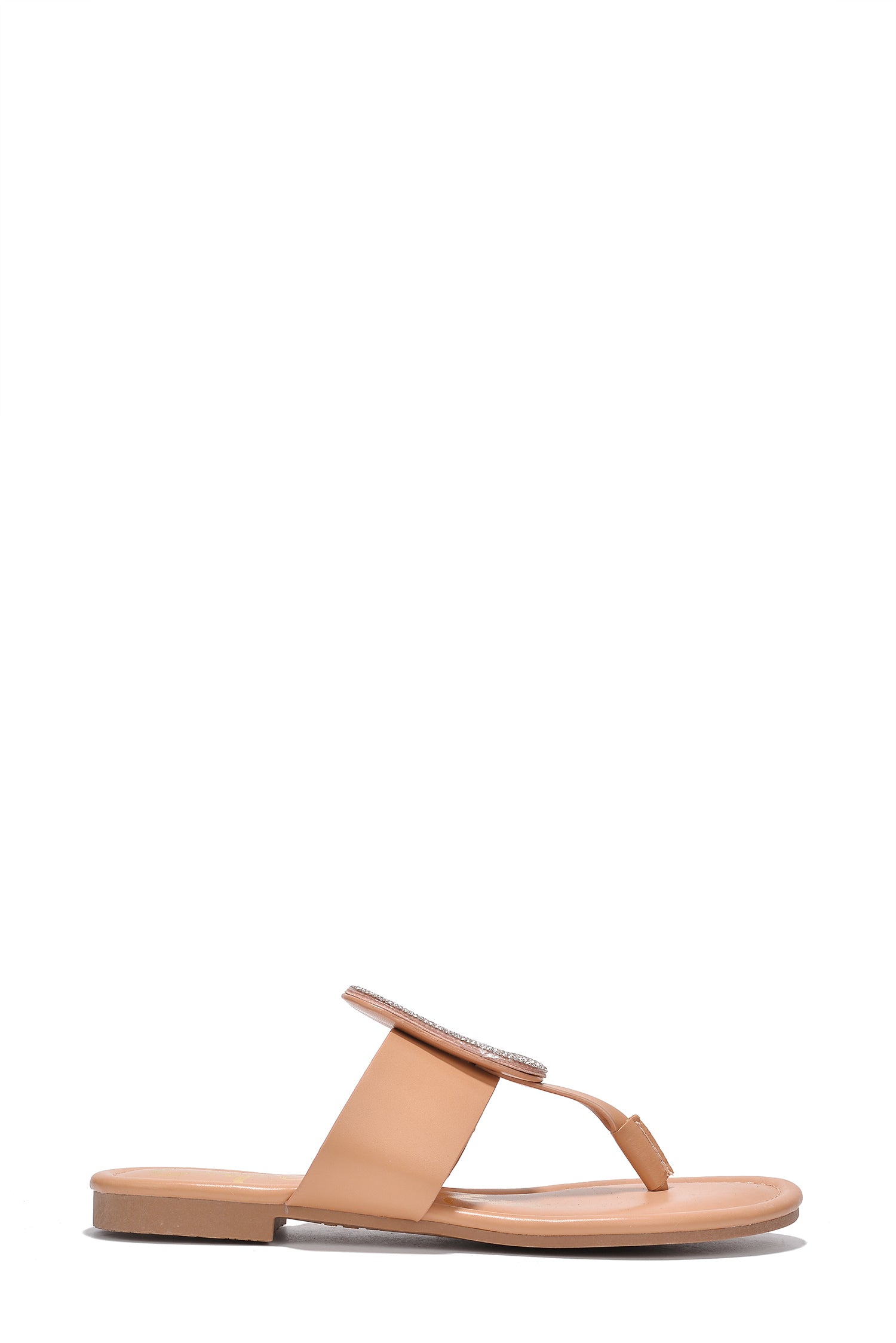 Cape Robbin Squareone Rhinestone Wooden Outsole Flat Sandals - Nude