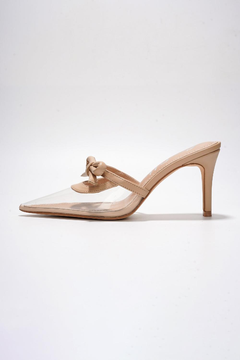 Cape Robbin Tessie Elegant Stiletto Heel Mules With Bow - Beige