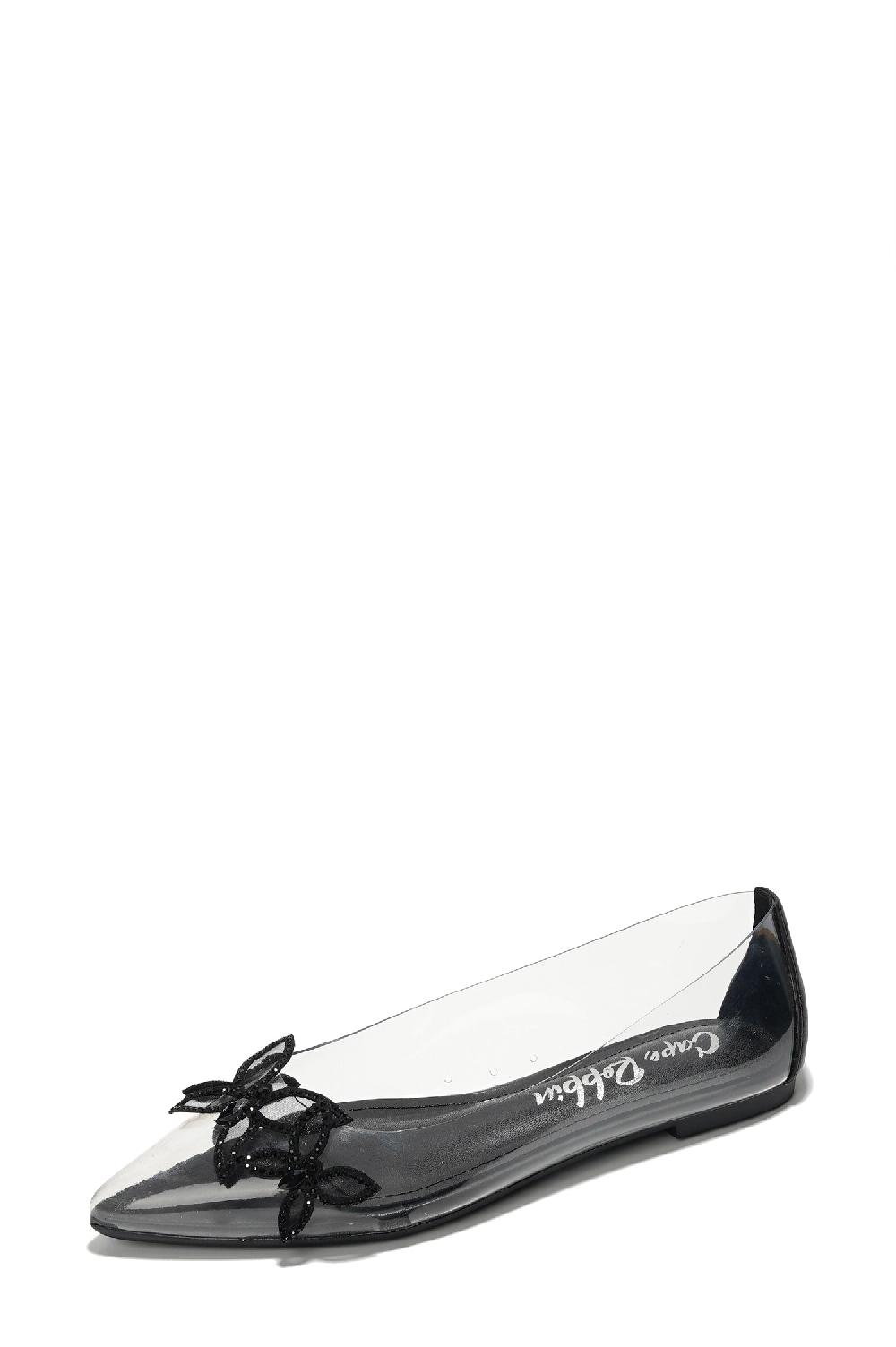 Cape Robbin Theressa Rhinestone Butterfly Clear Upper Flats - Black