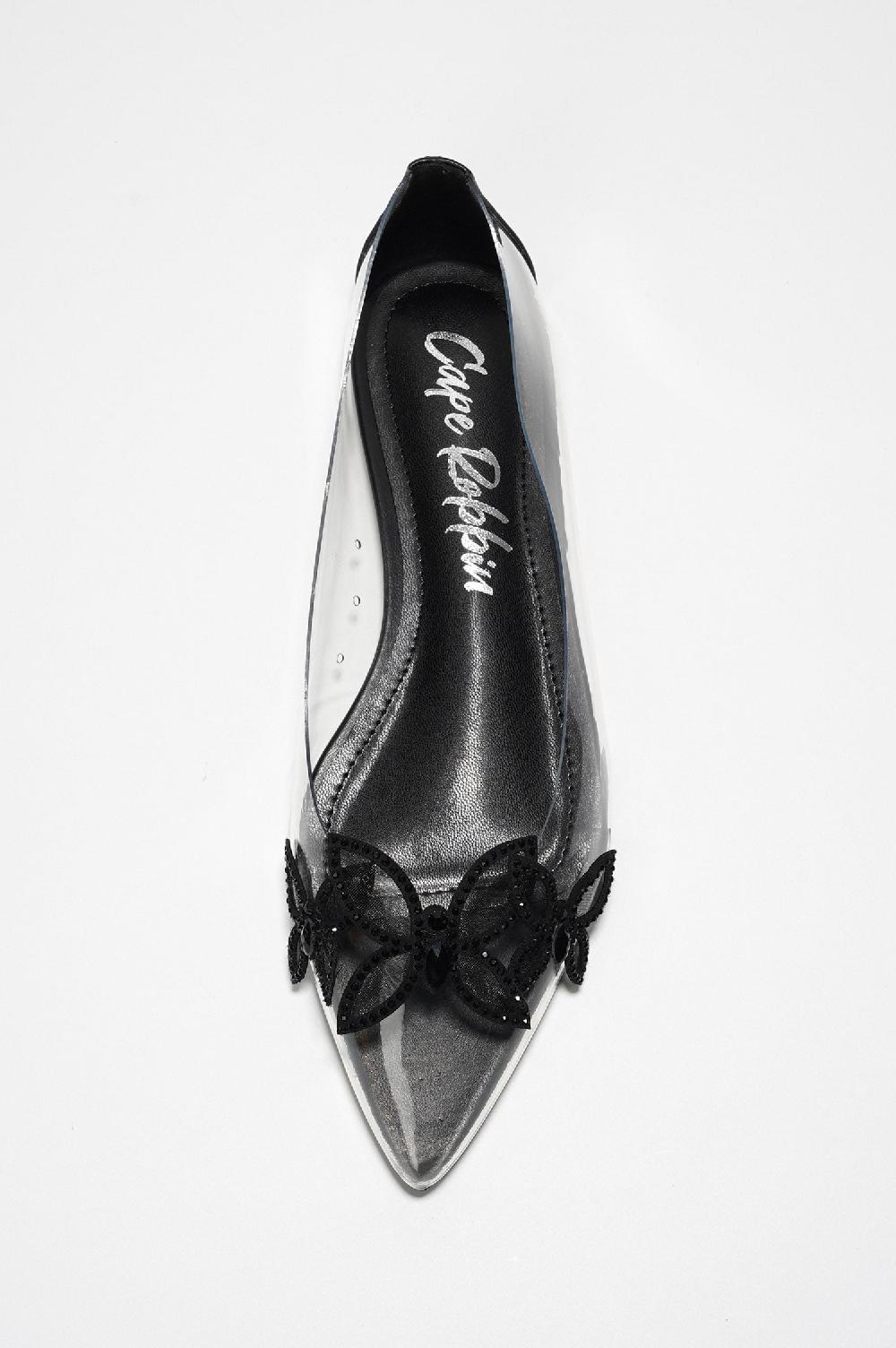 Cape Robbin Theressa Rhinestone Butterfly Clear Upper Flats - Black